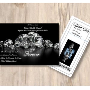 Diamanten sind für immer - Schultanz / Abschlussball-Heimkehr Einladung und Ticket-Set anpassbar - druckbarer digitaler Download