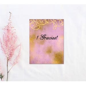 Gold Swirls on Pink-Quince, Sweet Sixteen Thank You Card in Spanish