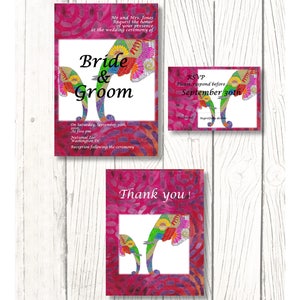 Set di inviti di nozze con elefanti dal design africano, RSVP e biglietti di ringraziamento personalizzabili - Download digitale stampabile