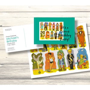 Ensemble d’invitation/carte vintage de fête d’anniversaire de cirque d’enfant personnalisable et bouts de papier - téléchargement numérique imprimable