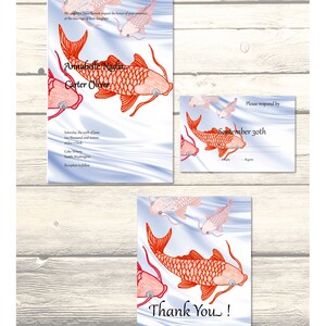 Set of Koi fish Wedding Invitation, RSVP & Thank You Cards Customizable - Printable Digital Download