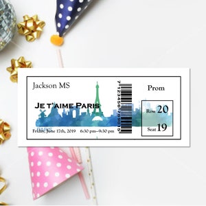 Je T'aime Paris - Schule Tanz/Abschlussball/Heimkehr Flugticket anpassbar - druckbare digitaler Download