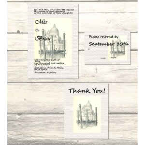Set of Venice, Italy - Vintage Inspired Destination Wedding Invitation, RSVP & Thank You Cards Customizable - Printable Digital Download