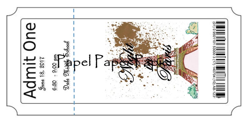 Ticket A Night in Paris- School Dance/prom-homecoming Invitation/card ...