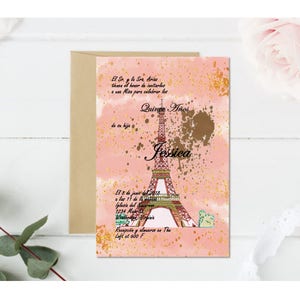 Paris in Pink and Gold-Quince, Sweet Sixteen Invitation in Spanish