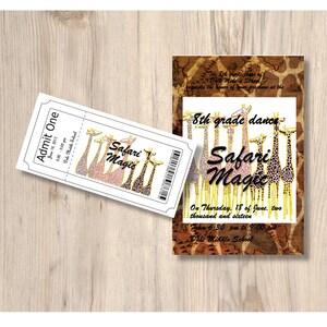 Safari Magic- School Dance/Prom-Homecoming Invitation and Ticket Set Customizable - Printable Digital Download