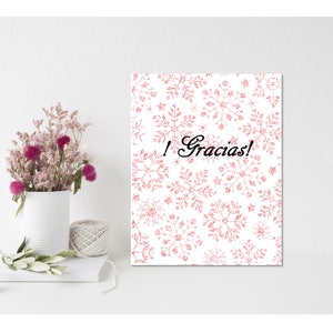 Pink Winter Wonderland-Quince, Sweet Sixteen Thank You Card in Spanish
