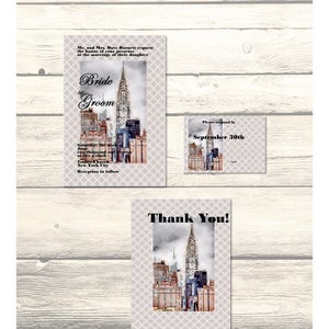 Conjunto de Ciudad de Nueva York Invitacion y tarjetas RSVPs y de Agradecimiento para una boda - Digital Imprimible