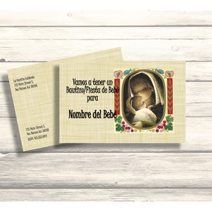 Doopsel/baby shower uitnodigingskaart Vintage "Madonna kussen Baby Jesus" in het Spaans Aanpasbare-afdrukbare digitale download