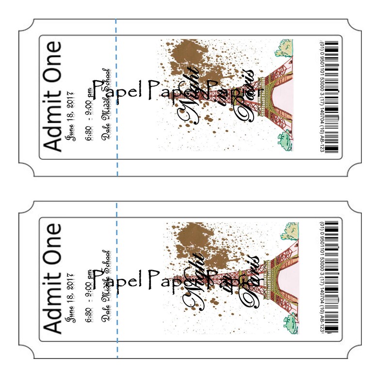 Ticket A Night in Paris- School Dance/prom-homecoming Invitation/card Customizable - Printable ...