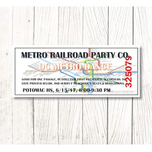 DC Metro Dance Ticket- School Dance/Prom Invitation/Homecoming/Card Customizable - Printable Digital Download
