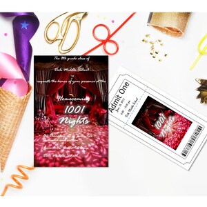 1001 Nights - School Dance/Prom-Homecoming Invitation and Ticket Set Customizable - Printable Digital Download