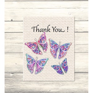 Butterflies Design Wedding Thank You Cards Customizable - Printable Digital Download