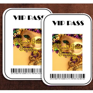 Serata del Mardi Gras - Pass VIP per la danza personalizzabile - Download digitale stampabile