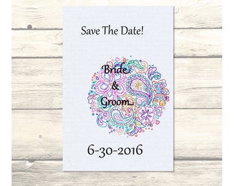 Indian Paisley Design Wedding "Save the Date" Cards Customizable - Printable Digital Download