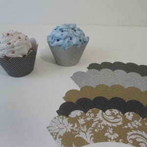 Set of Elegant Glitter cupcake wrappers - Digital Download