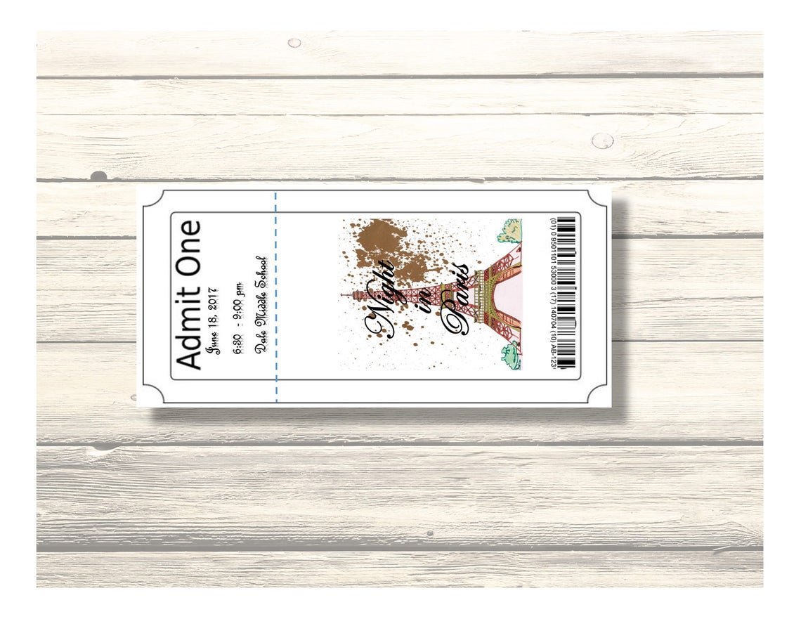 Ticket A Night in Paris- School Dance/prom-homecoming Invitation/card Customizable - Printable ...