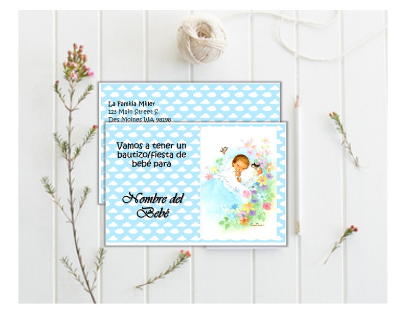 Printable Digital Download Baby Sleeping in Cloud BaptismBaby Shower Invitation Card Customizable in Spanish