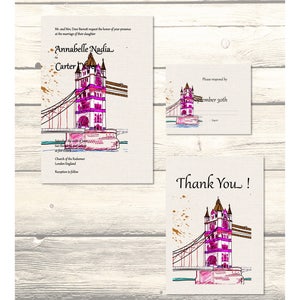 Set von London Bridge Hochzeitseinladung, RSVP & Dankeskarten anpassbar - druckbarer digitaler Download