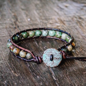 African Turquoise Single Wrap Bracelet ~ Turquoise bracelet, turquoise mens bracelet, large bead bracelet, african turquoise beads