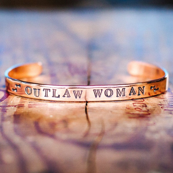 Outlaw Woman - Metal Stamped Bracelet