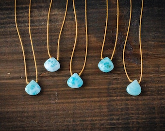 Larimar •  Tie One On Necklace • Choker Necklace, Dainty Necklaces, Larimar Necklace, crystal necklace, crystal choker, string necklace