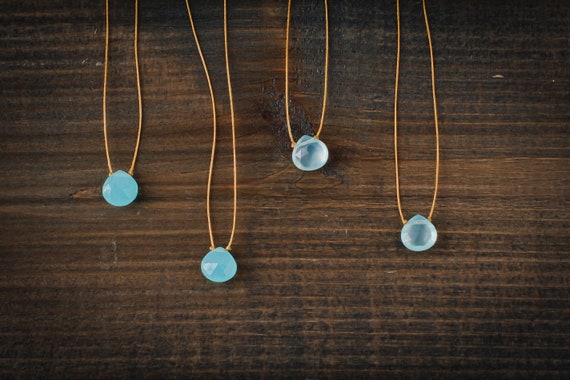 Aqua Chalcedony Tie-On Necklace: Minimalist Crystal Choker