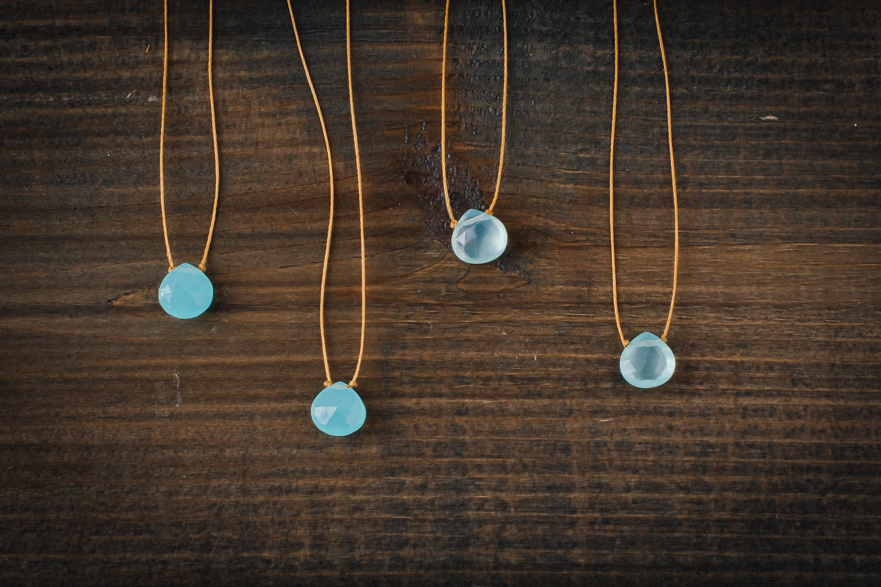 Blue Aqua Chalcedony •  Tie One On Necklace • Choker Necklace, Dainty Necklaces, crystal necklace, crystal choker, string necklace