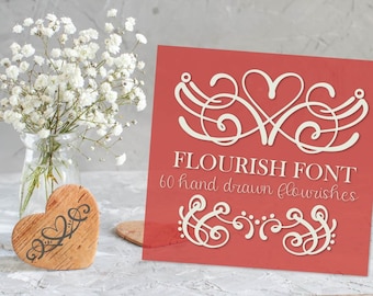Flourish Font - Heart Swoosh Ornament Symbol Dingbat Font - Hand Drawn - Fonts - Digital - Fonts - Drawing - Valentine's