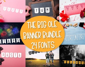 Big Ole Banner Bundle - 24 Font Bundle Pack - Flag Font, Bunting Font, Commercial Font, Font Bundle, Craft Font, Cricut Font, Silhouette