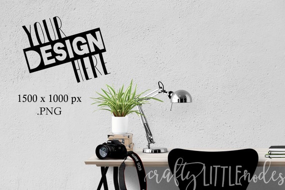 Mockup Wall Blank Print Frame Black Stylized Desk Mock