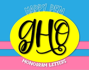 Happy Pen, Monogram Font, Hand Lettered, Letters, Handwriting, hand written, cricut, silhouette, craft fonts, initials, alphabet, monograms