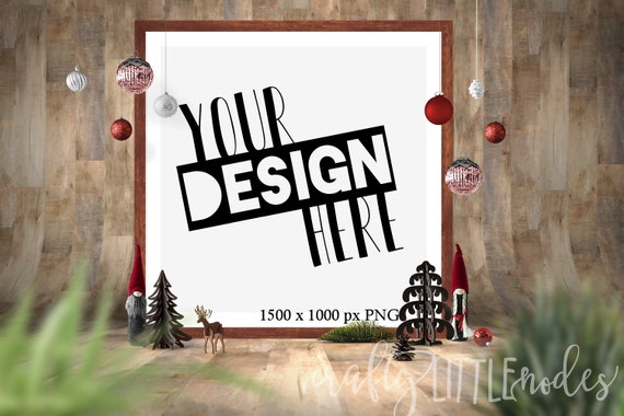 Mockup Christmas Styled Photo Stock Photography Square Ornaments Framed