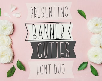 Banner Cuties, Font, OTf, TTF, Woff, Duo, Bundle, Banner Font, Typeface, Commercial Use, Cricut Fonts, Silhouette Fonts, Fonts For Cutting