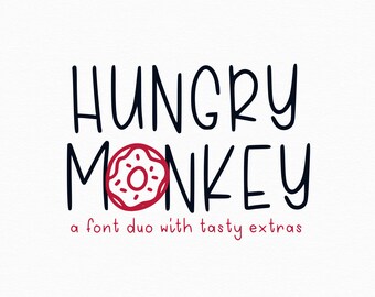 Hungry Monkey, Font, Dingbat Font, Ornament Font, Symbol Font, Hand Lettered Font, Font Duo, Font Bundle, Food font, Otf, Ttf, Foodie Font