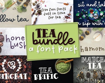 Font Tea Bundle - A Font Bundle 5 Pack Full Of Varie-Tea! Script, Sans Serif, Dingbat, Serif, Display! Hand Lettered Cricut Silhouette Cut