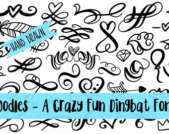 Oodles Font, Symbols Font, Ornament Font, Commercial Font, Otf, Ttf, Typeface, Swoosh font, Hand Drawn font, Cricut Fonts, Silhouette Fonts
