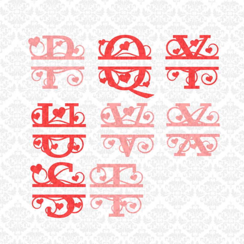 Download Heart Swirly Fancy Valentines Split Alphabet Monogram SVG ...