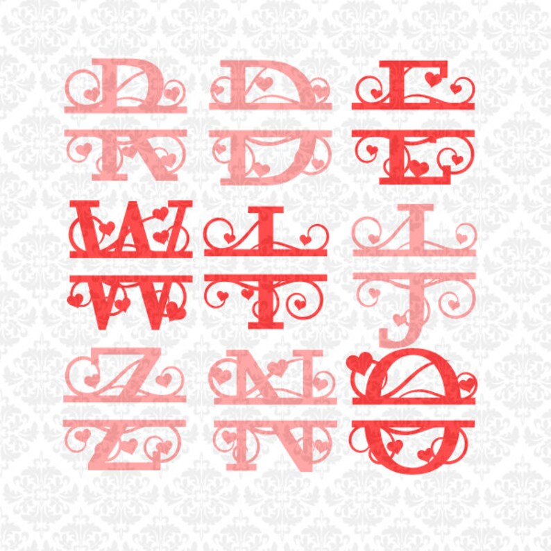 Download Heart Swirly Fancy Valentines Split Alphabet Monogram SVG ...