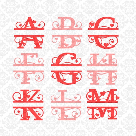 Download Heart Swirly Fancy Valentines Split Alphabet Monogram SVG ...