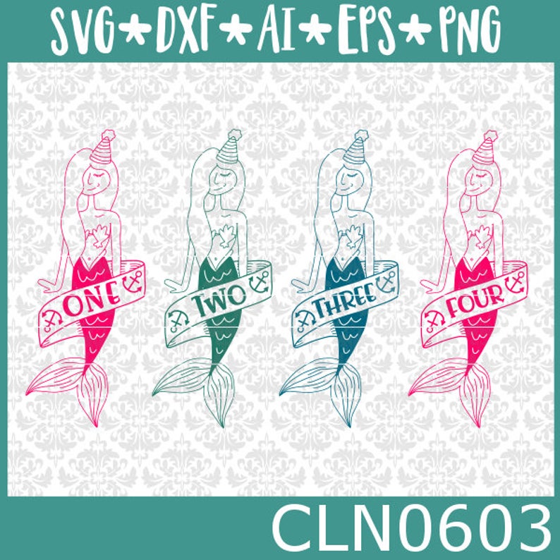 Download CLN0603 Mermaid Birthday One 1 Two 2 Three 3 Four 4 Shirt ...