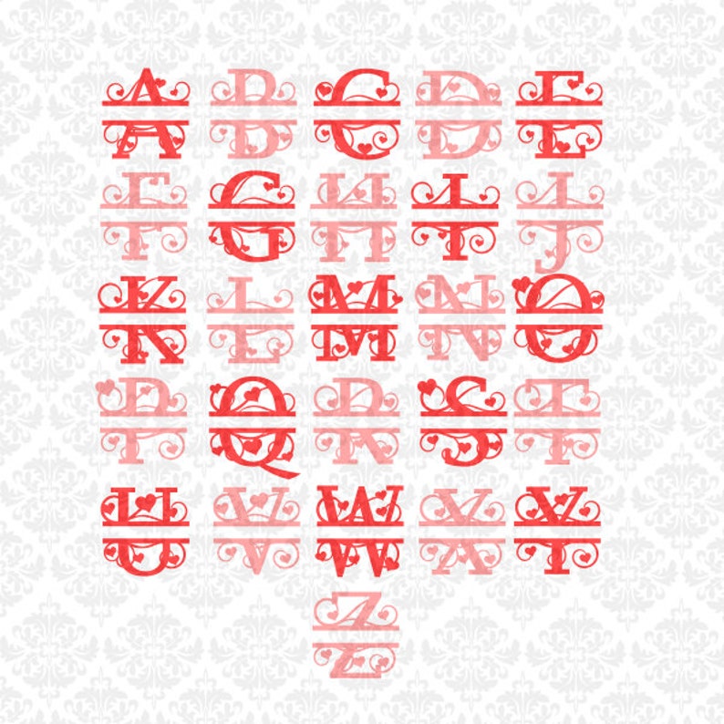 Download Heart Swirly Fancy Valentines Split Alphabet Monogram SVG ...