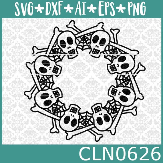 Download Items similar to CLN0626 Skeleton Bones Mandala Monogram Halloween Wreath SVG DXF Ai Eps PNG ...