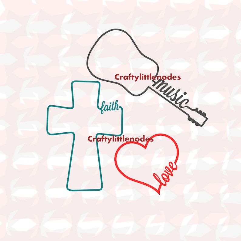 Download Cross faith Heart Love Guitar Music Outline SVG file Ai ...