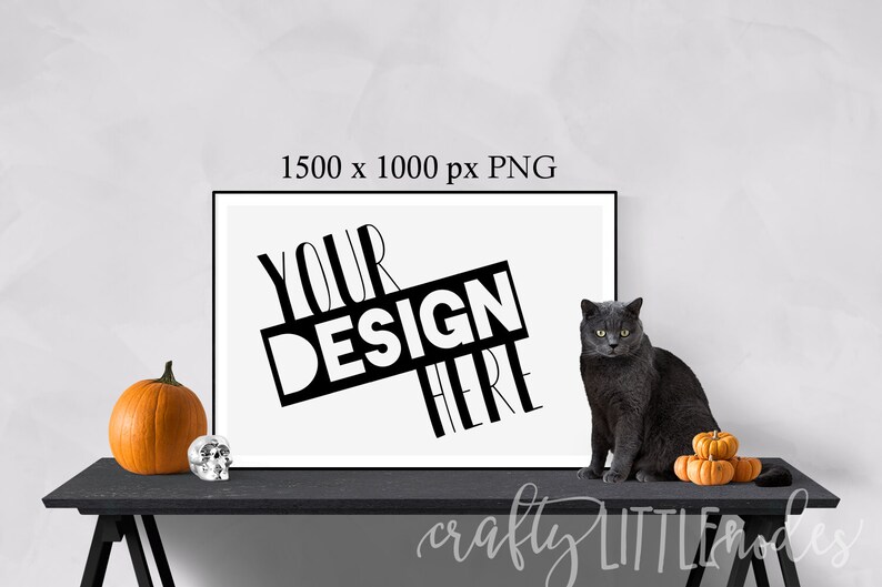 Mockup Mockups Halloween Cat Pumpkin Wall Frame Print