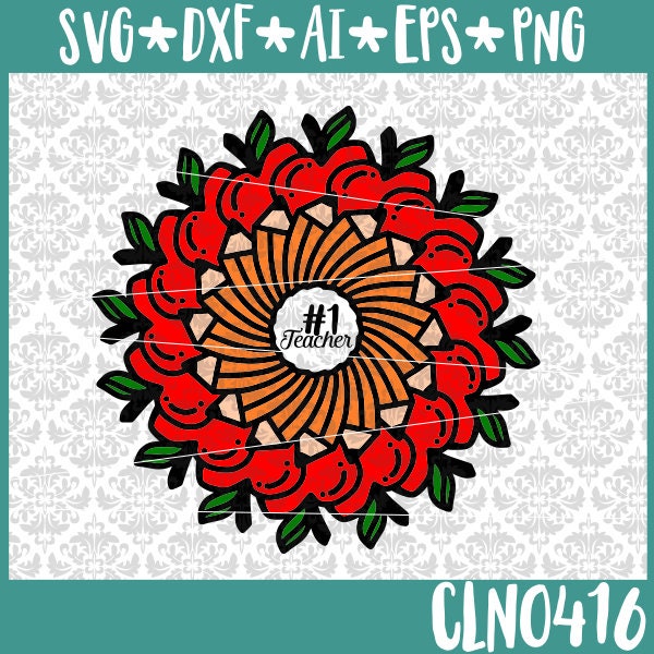Download CLN0416 1 Teacher Mandala Apple Pencil Zentangle Monogram SVG | Etsy