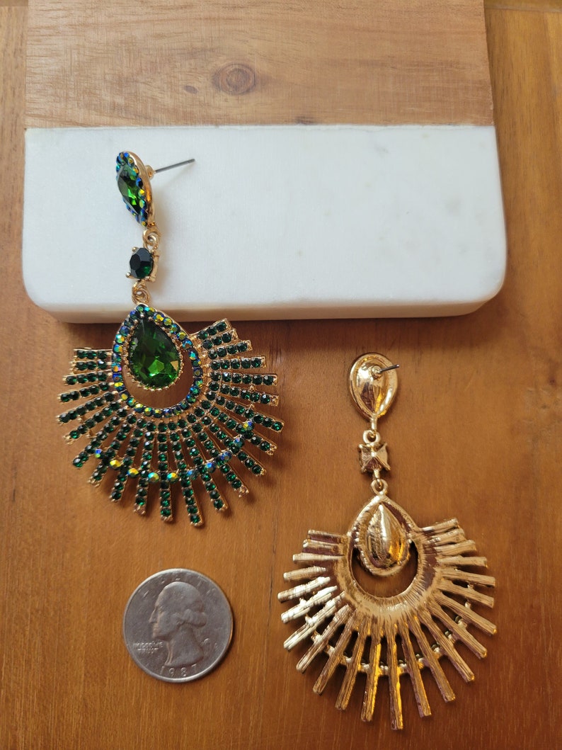 Emerald Art Deco Crystal Fan Earrings