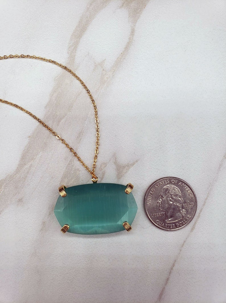 Mint Hexagon Stone Necklace Earring and Cuff Jewelry Set