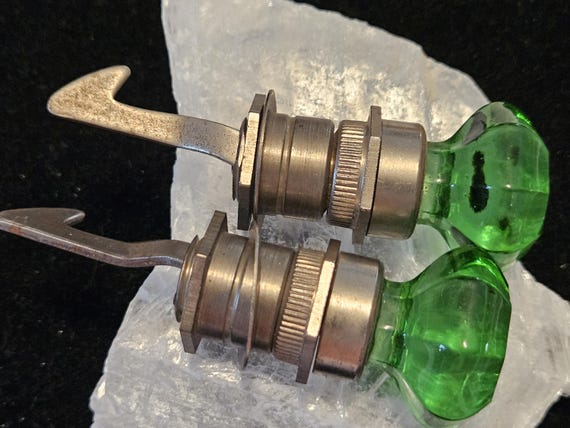 Antique cabinet knobs pulls Green Glass metal 194… - image 3