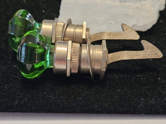 Antique cabinet knobs pulls Green Glass metal 194… - image 7